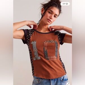 Free people brown Sloane graphic tee Xs nwot
